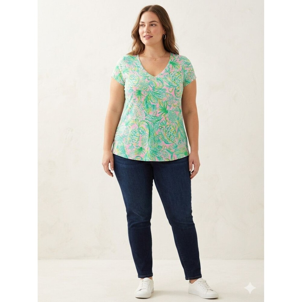 Lilly Pulitzer Pink Green Pineapple Paisley  Over-sized Fits M/L- Size S